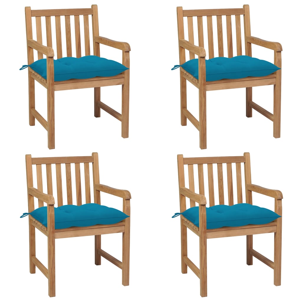 Tuinstoelen 4 st met lichtblauwe kussens massief teakhout – afbeelding 1