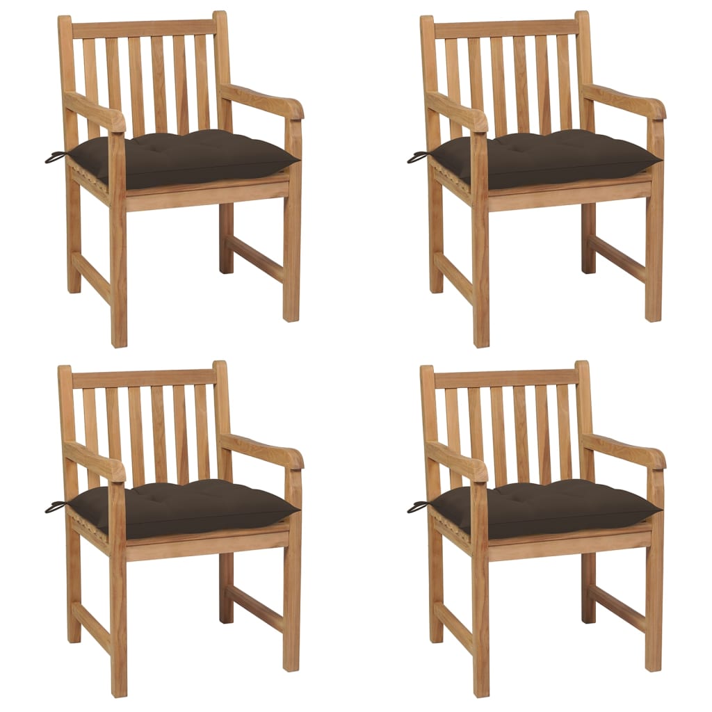 Tuinstoelen 4 st met taupe kussens massief teakhout – afbeelding 1