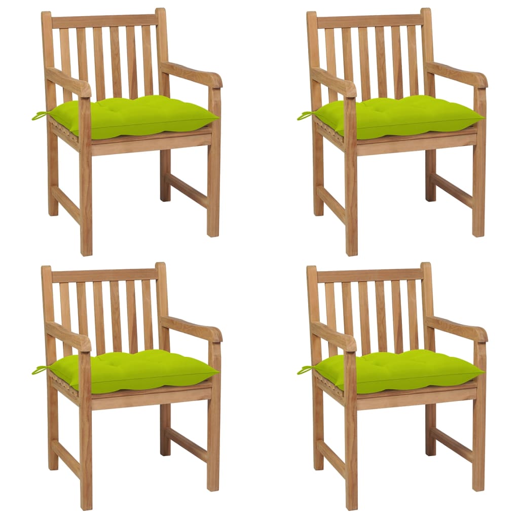 Tuinstoelen 4 st met heldergroene kussens massief teakhout – afbeelding 1