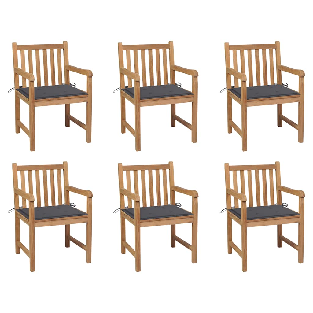 Tuinstoelen 6 st met antracietkleurige kussens massief teakhout – afbeelding 1
