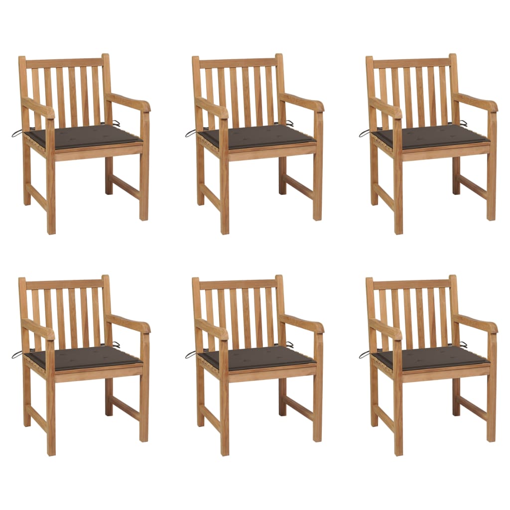 Tuinstoelen 6 st met taupe kussens massief teakhout