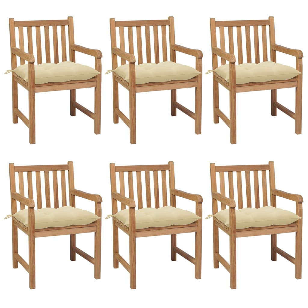 Tuinstoelen 6 st met crèmewitte kussens massief teakhout