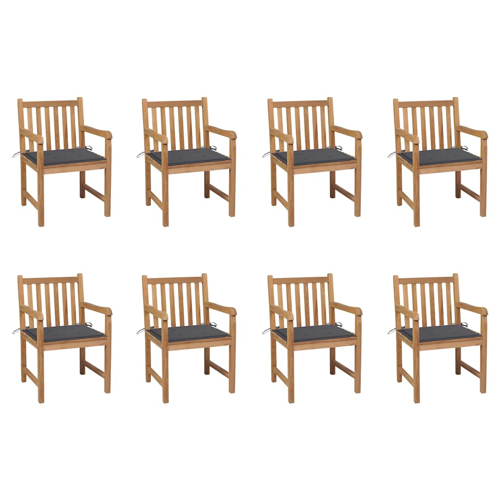 Tuinstoelen 8 st met antracietkleurige kussens massief teakhout – afbeelding 1