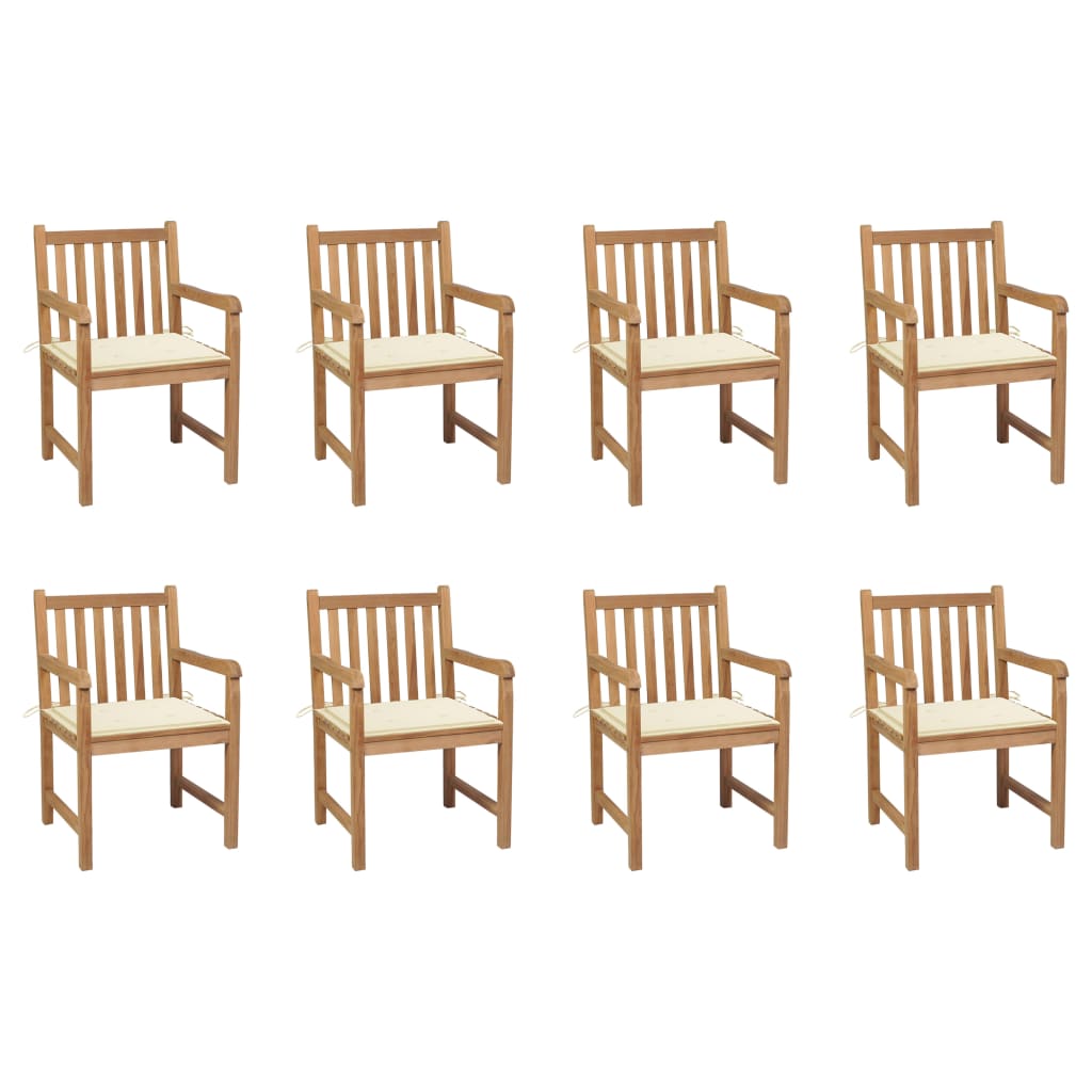 Tuinstoelen 8 st met crèmekleurige kussens massief teakhout