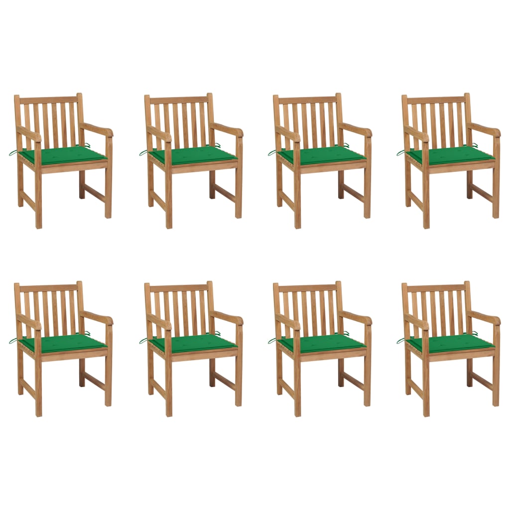 Tuinstoelen 8 st met groene kussens massief teakhout