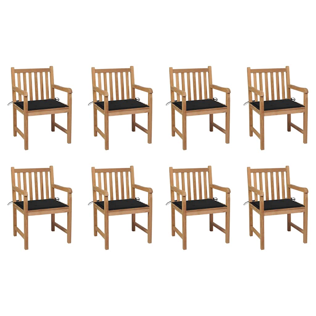 Tuinstoelen 8 st met zwarte kussens massief teakhout