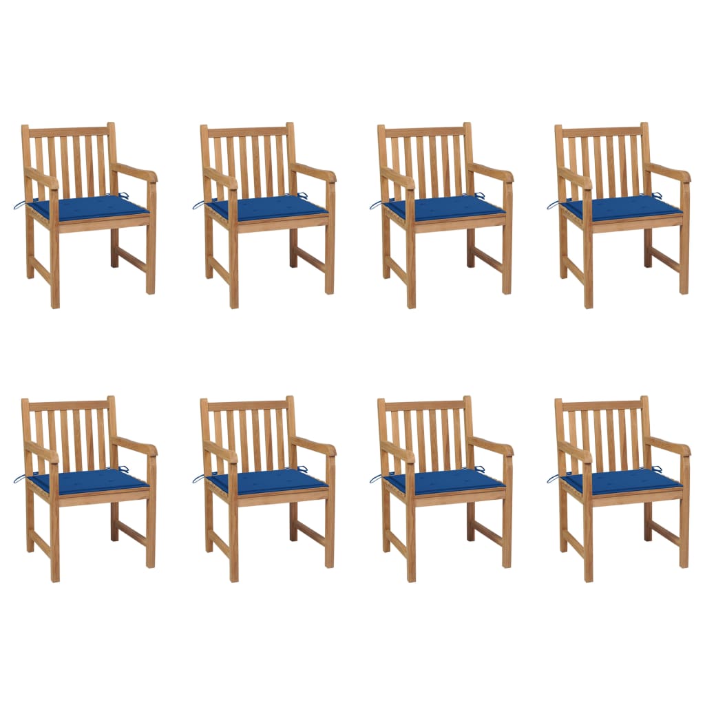 Tuinstoelen 8 st met koningsblauwe kussens massief teakhout – afbeelding 1