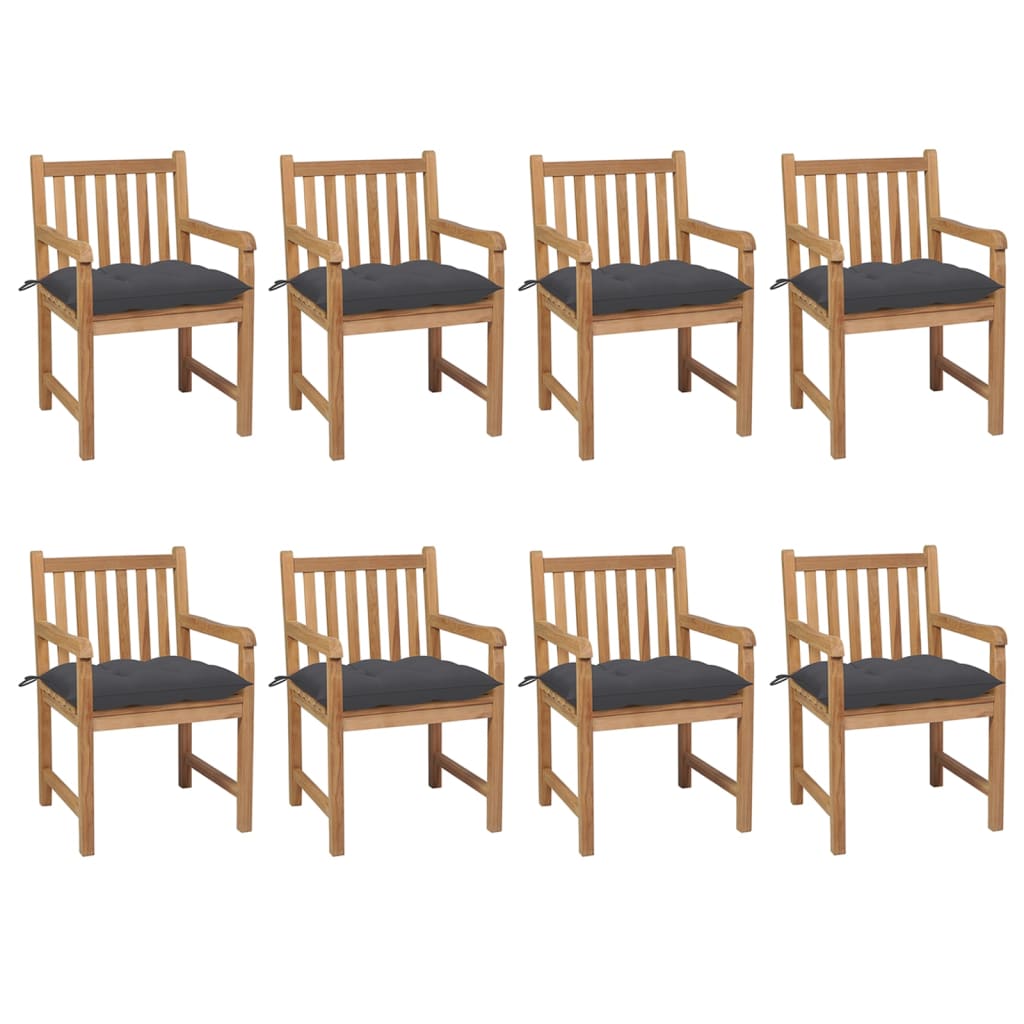 Tuinstoelen 8 st met antracietkleurige kussens massief teakhout – afbeelding 1