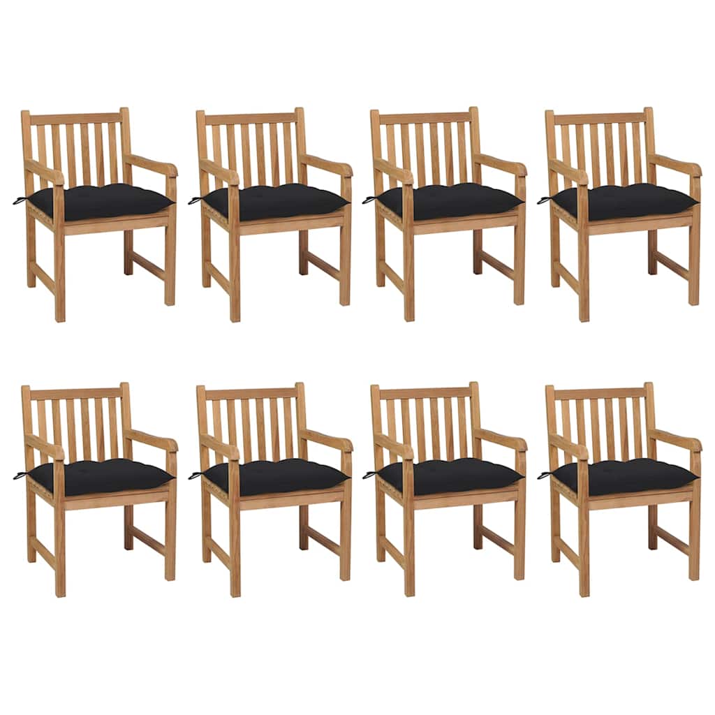 Tuinstoelen 8 st met zwarte kussens massief teakhout – afbeelding 1