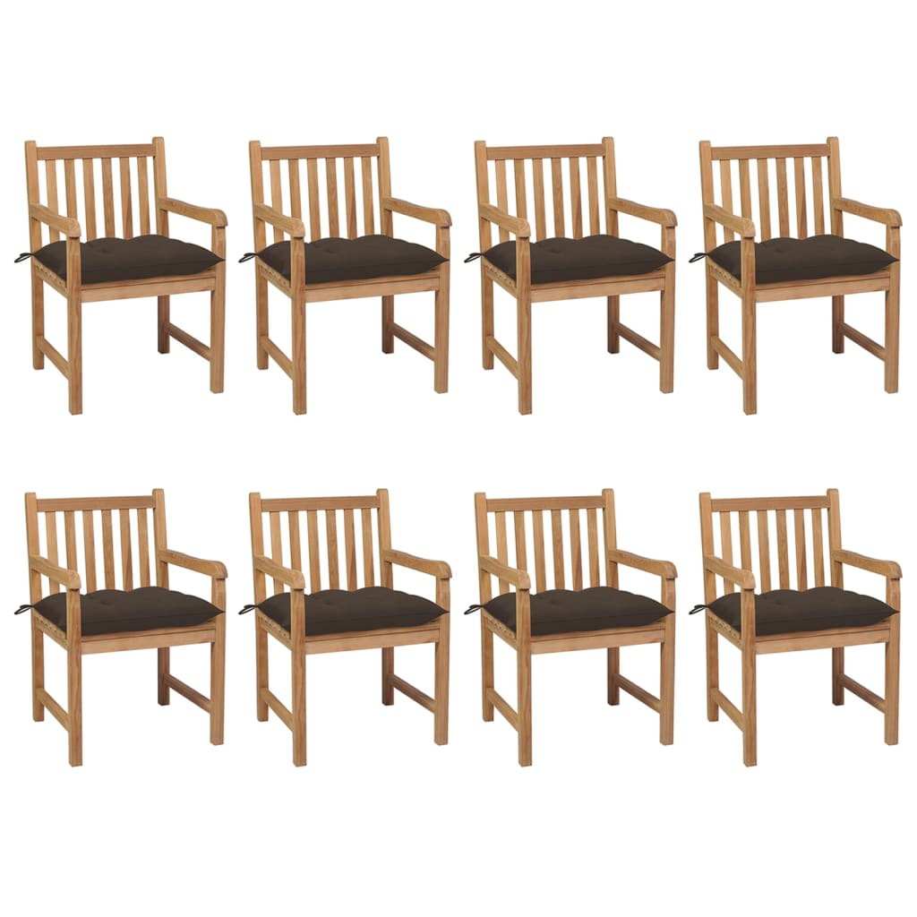Tuinstoelen 8 st met taupe kussens massief teakhout
