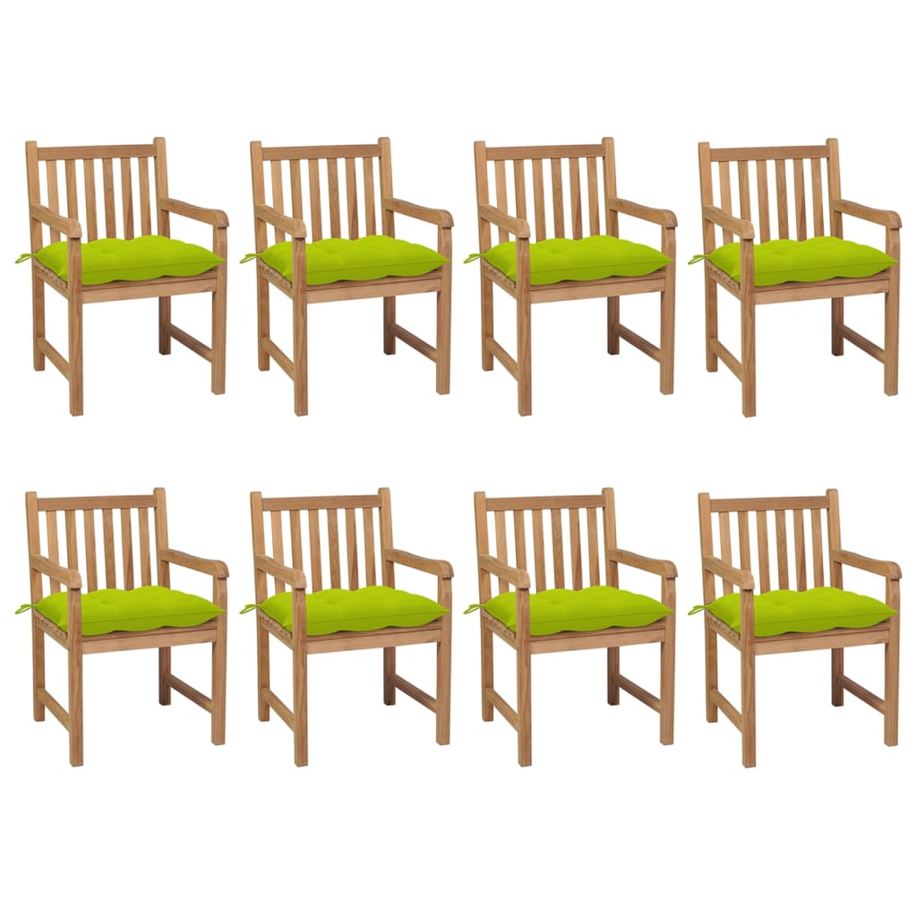 Tuinstoelen 8 st met heldergroene kussens massief teakhout