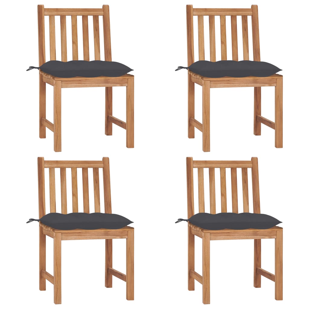 Tuinstoelen 4 st met kussens massief teakhout