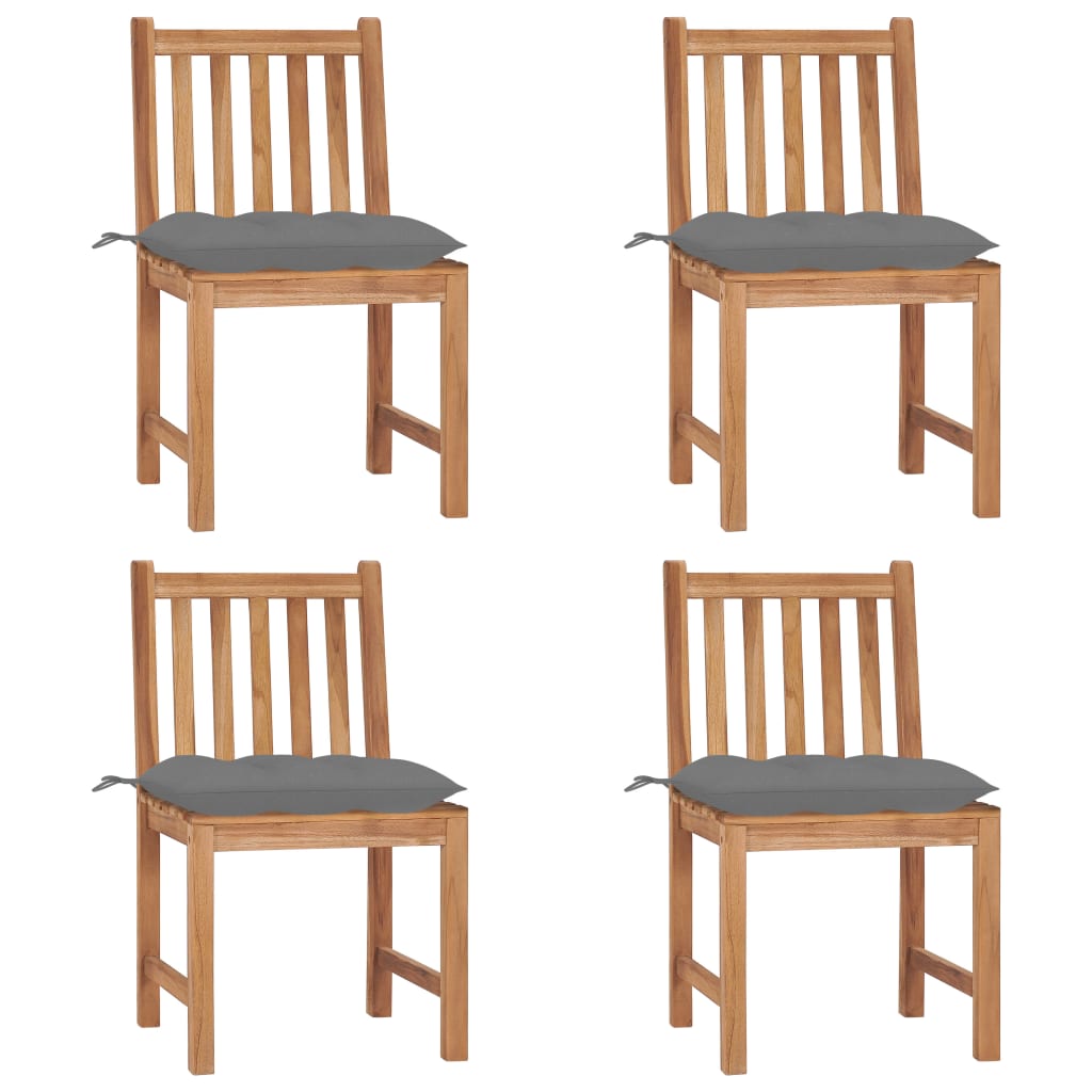 Tuinstoelen 4 st met kussens massief teakhout – afbeelding 1