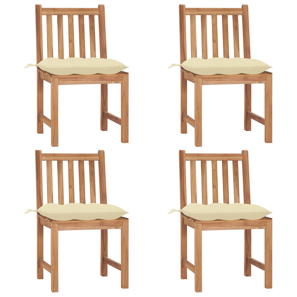 Tuinstoelen 4 st met kussens massief teakhout – afbeelding 1