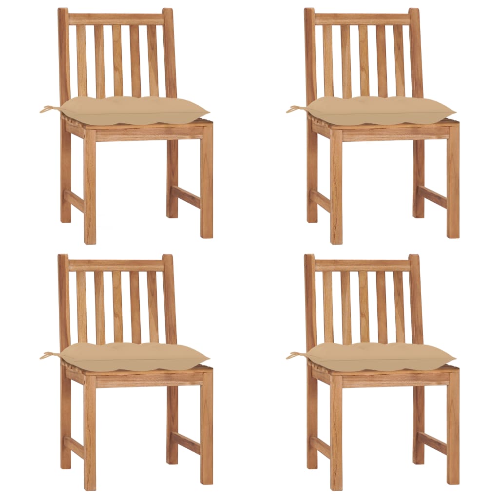 Tuinstoelen 4 st met kussens massief teakhout – afbeelding 1