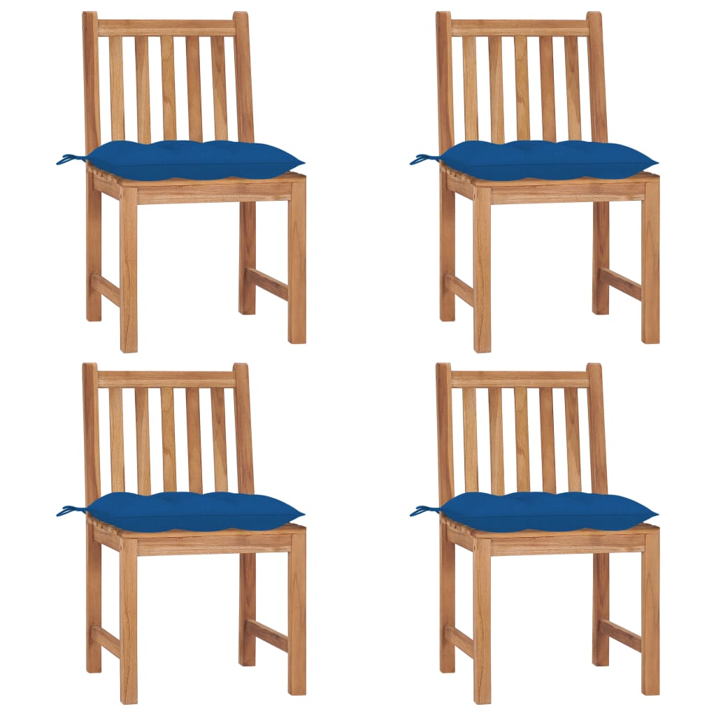 Tuinstoelen 4 st met kussens massief teakhout