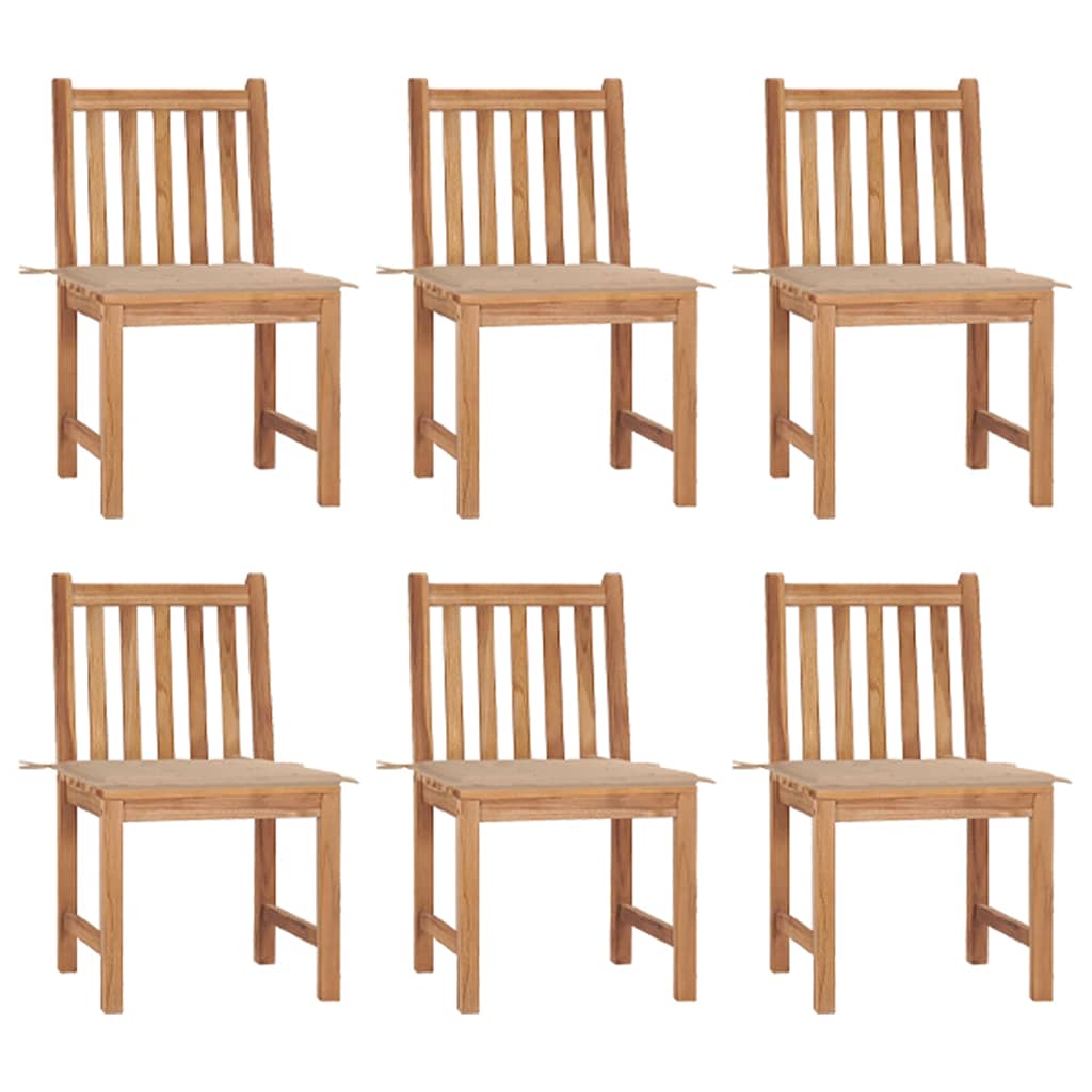 Tuinstoelen 6 st met kussens massief teakhout