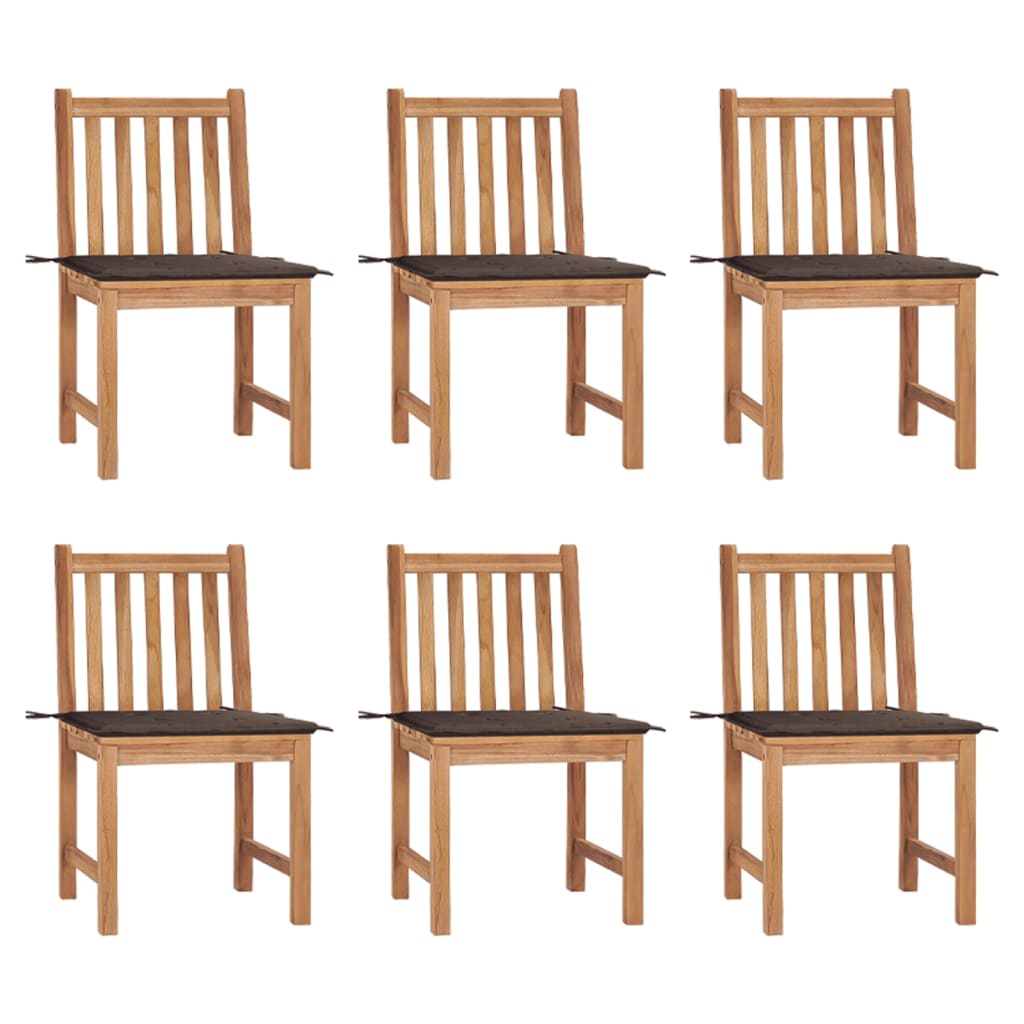 Tuinstoelen 6 st met kussens massief teakhout
