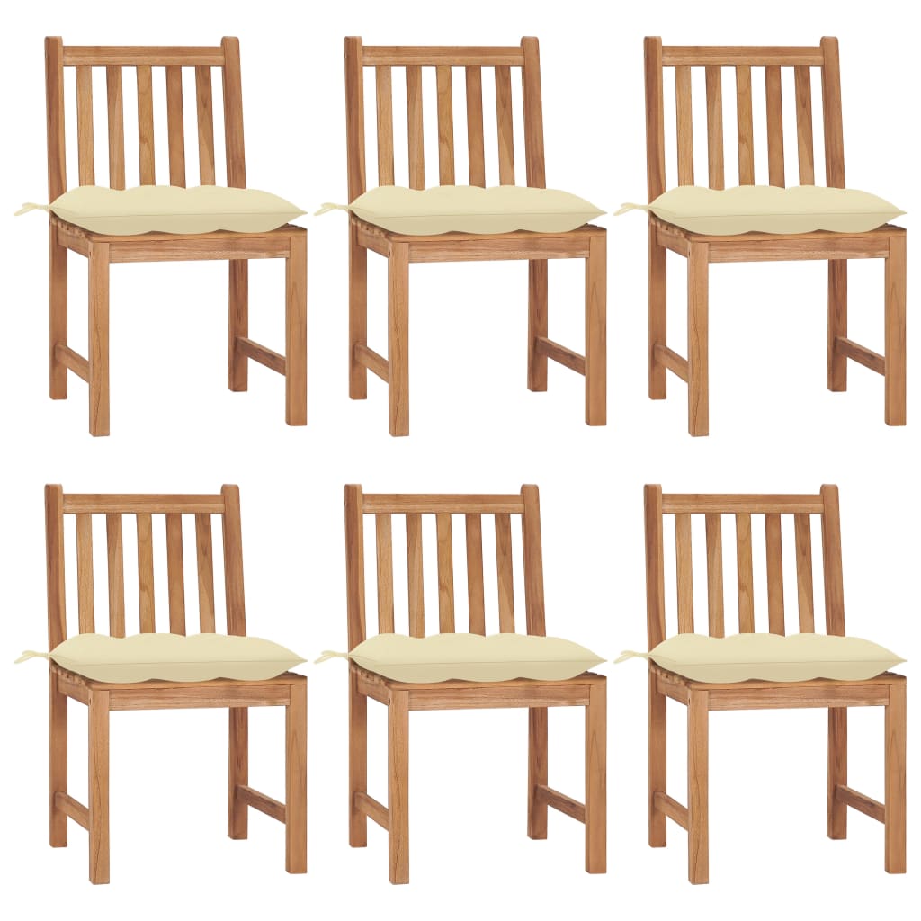 Tuinstoelen 6 st met kussens massief teakhout – afbeelding 1