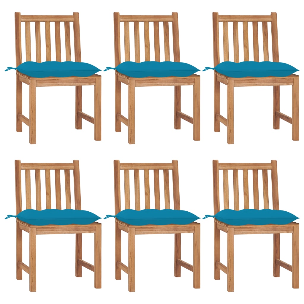 Tuinstoelen 6 st met kussens massief teakhout – afbeelding 1