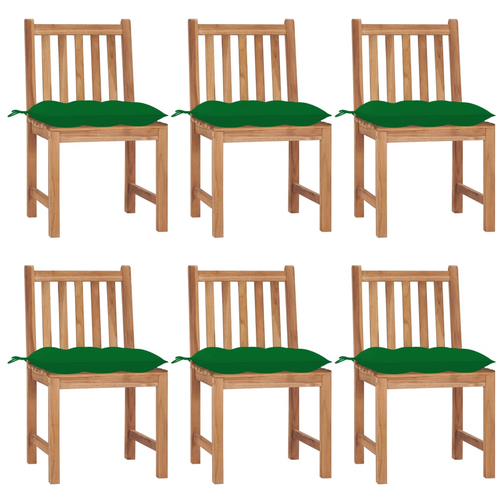 Tuinstoelen 6 st met kussens massief teakhout – afbeelding 1
