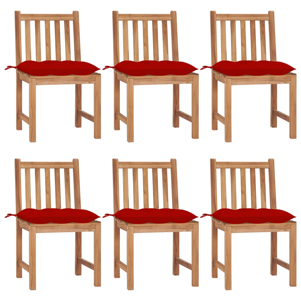 Tuinstoelen 6 st met kussens massief teakhout – afbeelding 1