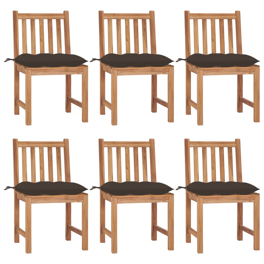 Tuinstoelen 6 st met kussens massief teakhout – afbeelding 1