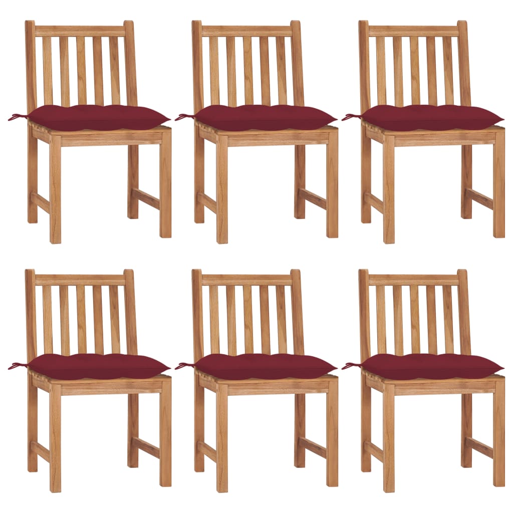 Tuinstoelen 6 st met kussens massief teakhout – afbeelding 1