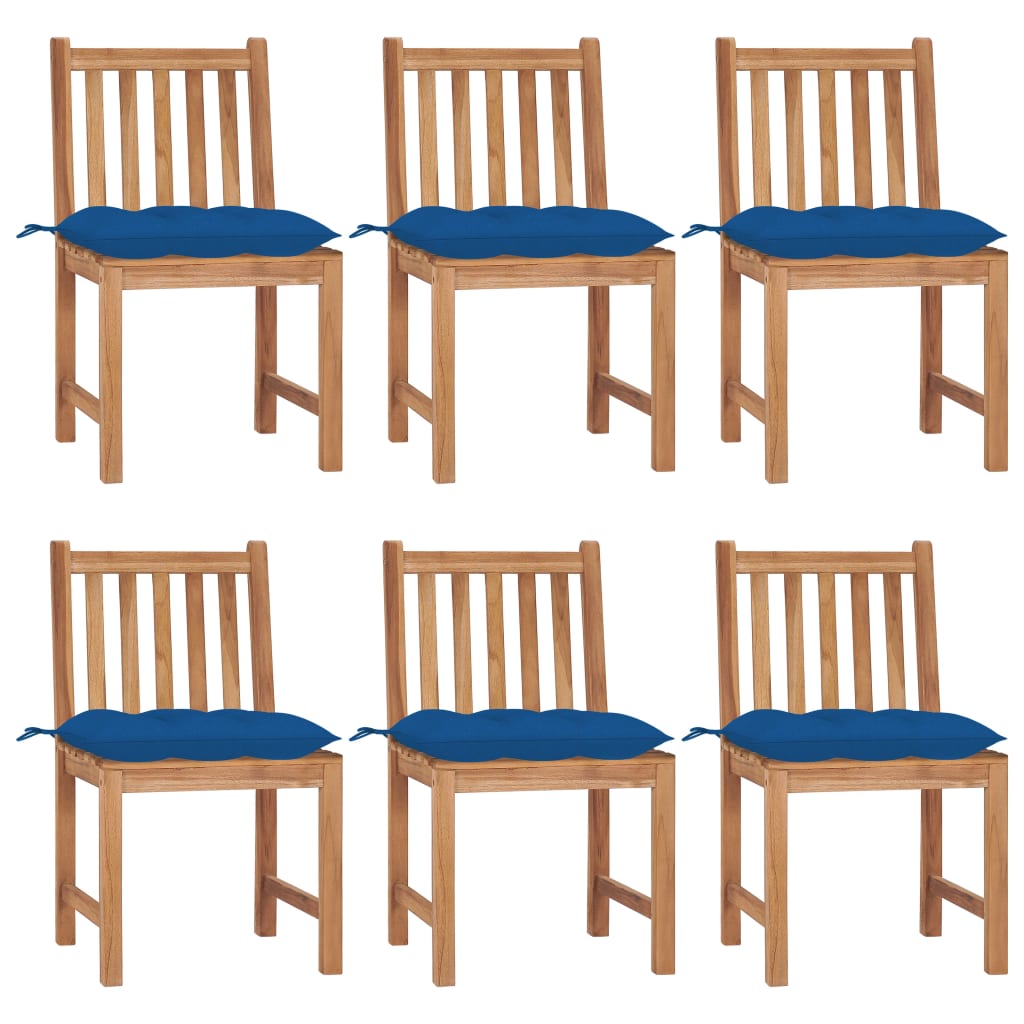 Tuinstoelen 6 st met kussens massief teakhout – afbeelding 1