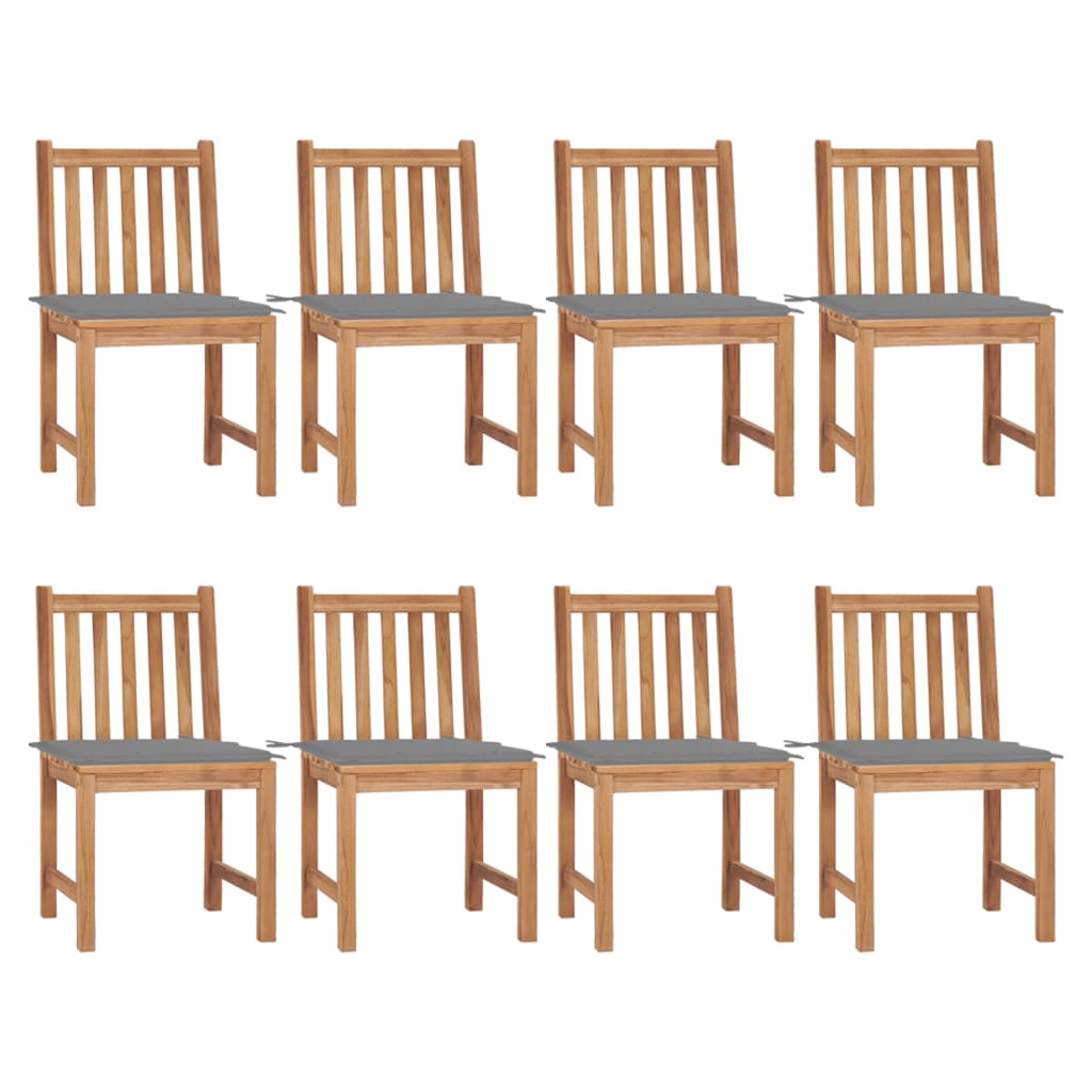 Tuinstoelen 8 st met kussens massief teakhout – afbeelding 1