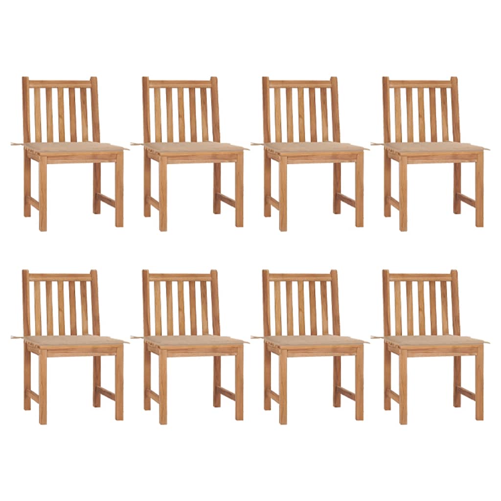 Tuinstoelen 8 st met kussens massief teakhout – afbeelding 1