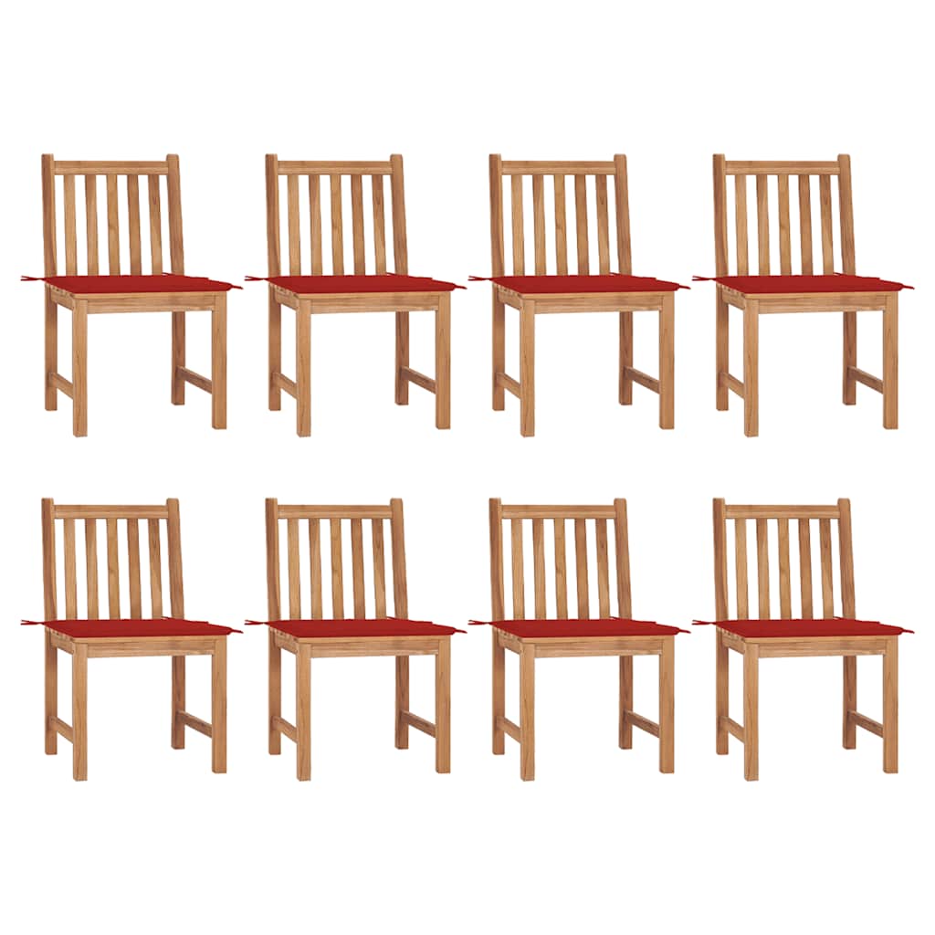 Tuinstoelen 8 st met kussens massief teakhout – afbeelding 1