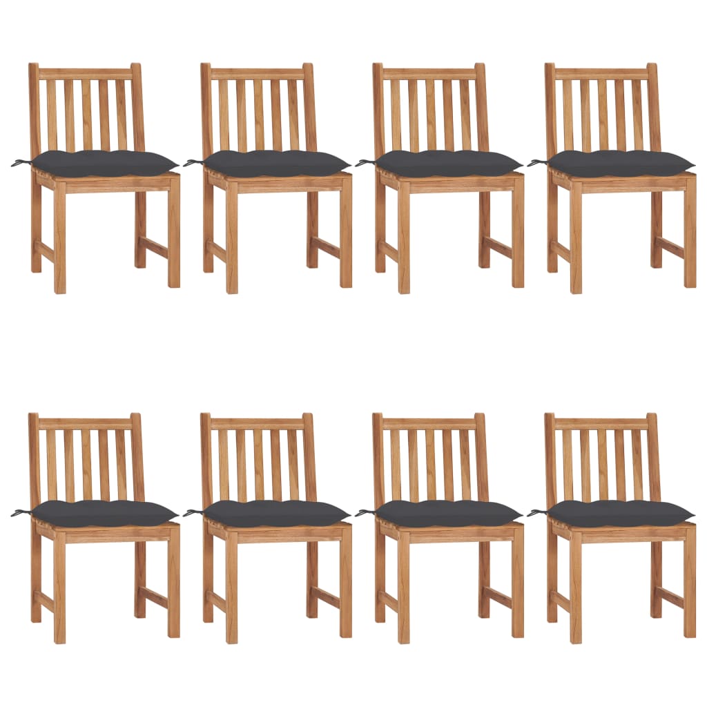 Tuinstoelen 8 st met kussens massief teakhout – afbeelding 1