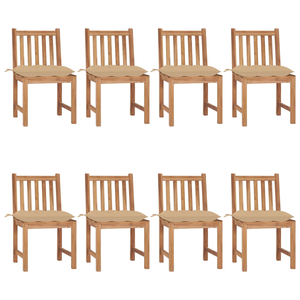 Tuinstoelen 8 st met kussens massief teakhout