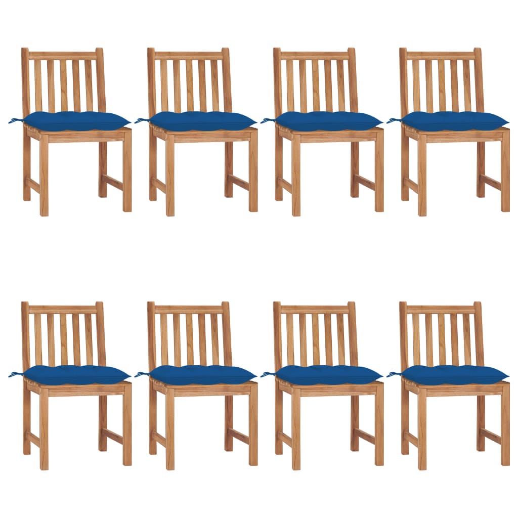 Tuinstoelen 8 st met kussens massief teakhout – afbeelding 1