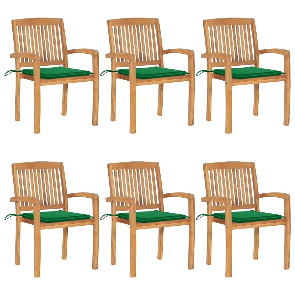 Tuinstoelen stapelbaar 6 st met kussens massief teakhout