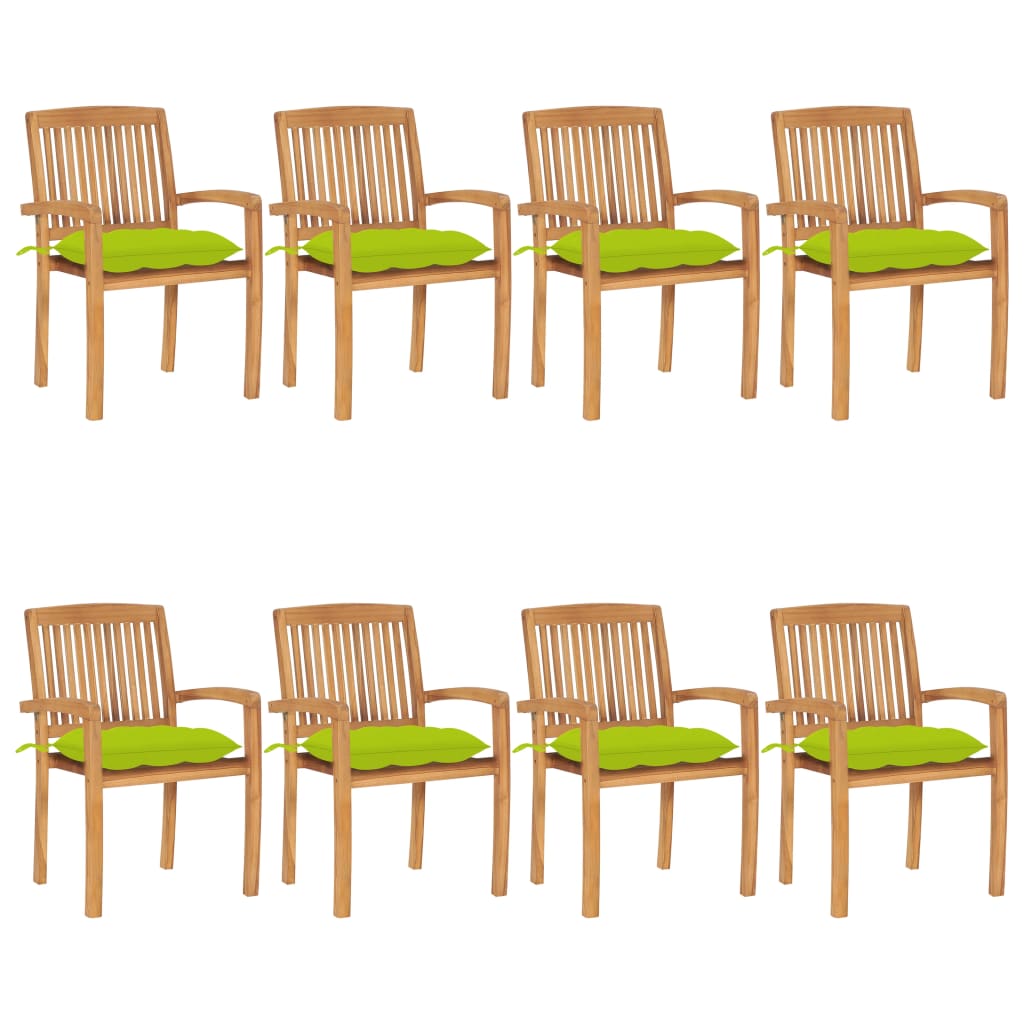 Tuinstoelen stapelbaar 8 st met kussens massief teakhout – afbeelding 1