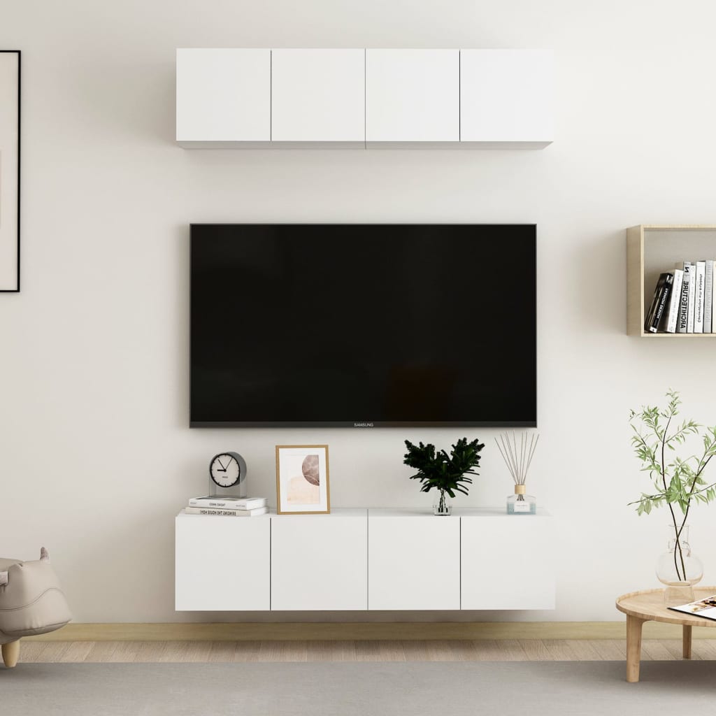 Tv-meubelen 4 st 60x30x30 cm bewerkt hout wit – afbeelding 1