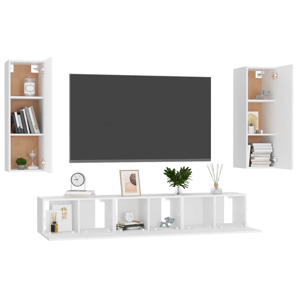 5-delige Tv-meubelset bewerkt hout wit – afbeelding 3