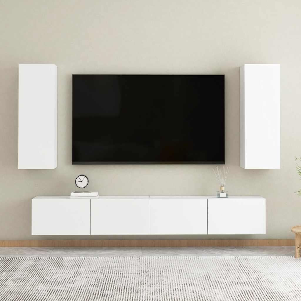 4-delige Tv-meubelset bewerkt hout wit