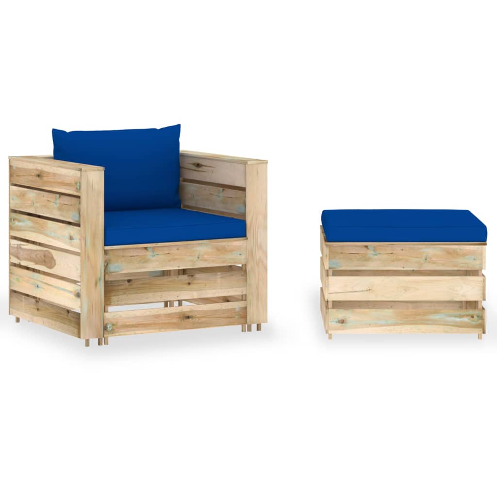 2-delige Loungeset met kussens groen geïmpregneerd hout – afbeelding 1