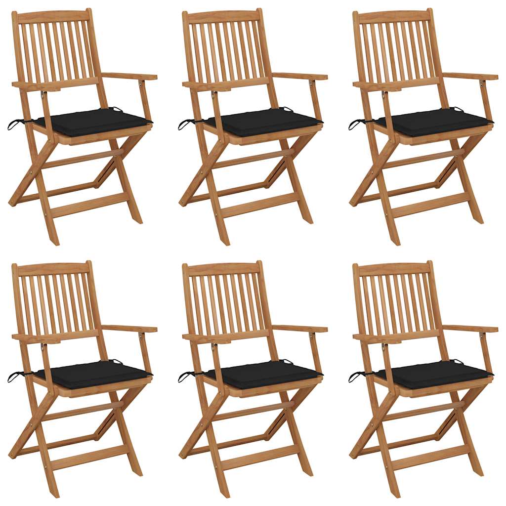 Tuinstoelen 6 st inklapbaar met kussens massief acaciahout – afbeelding 1