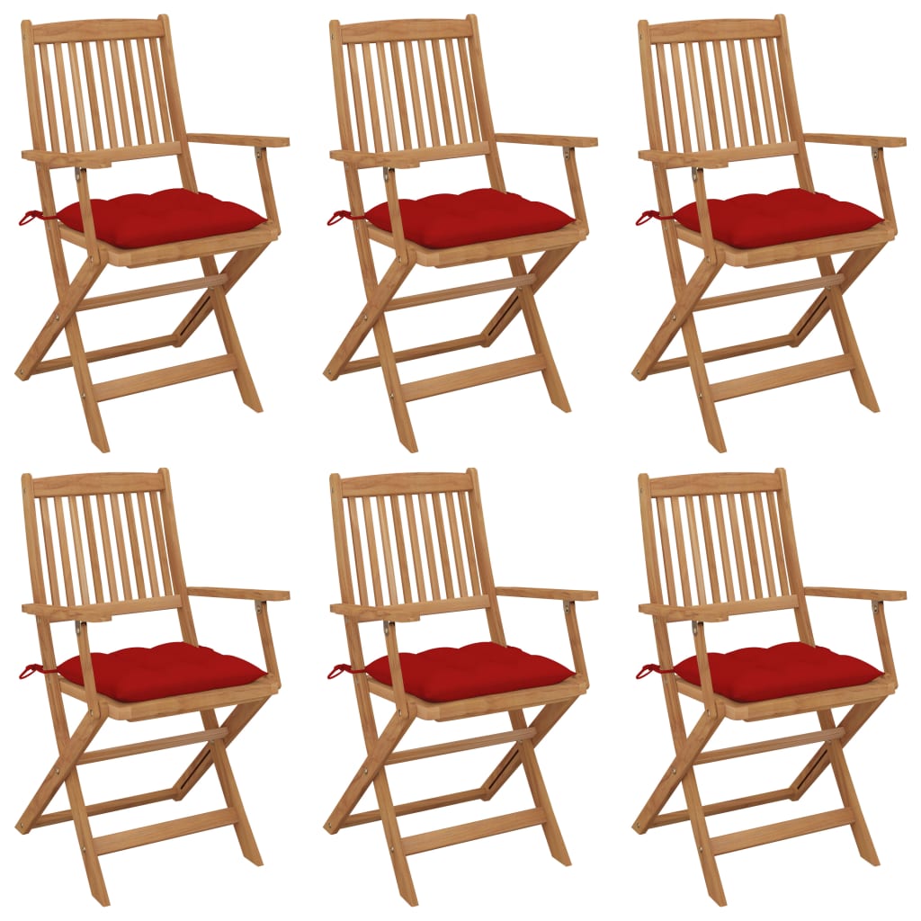Tuinstoelen 6 st inklapbaar met kussens massief acaciahout – afbeelding 1