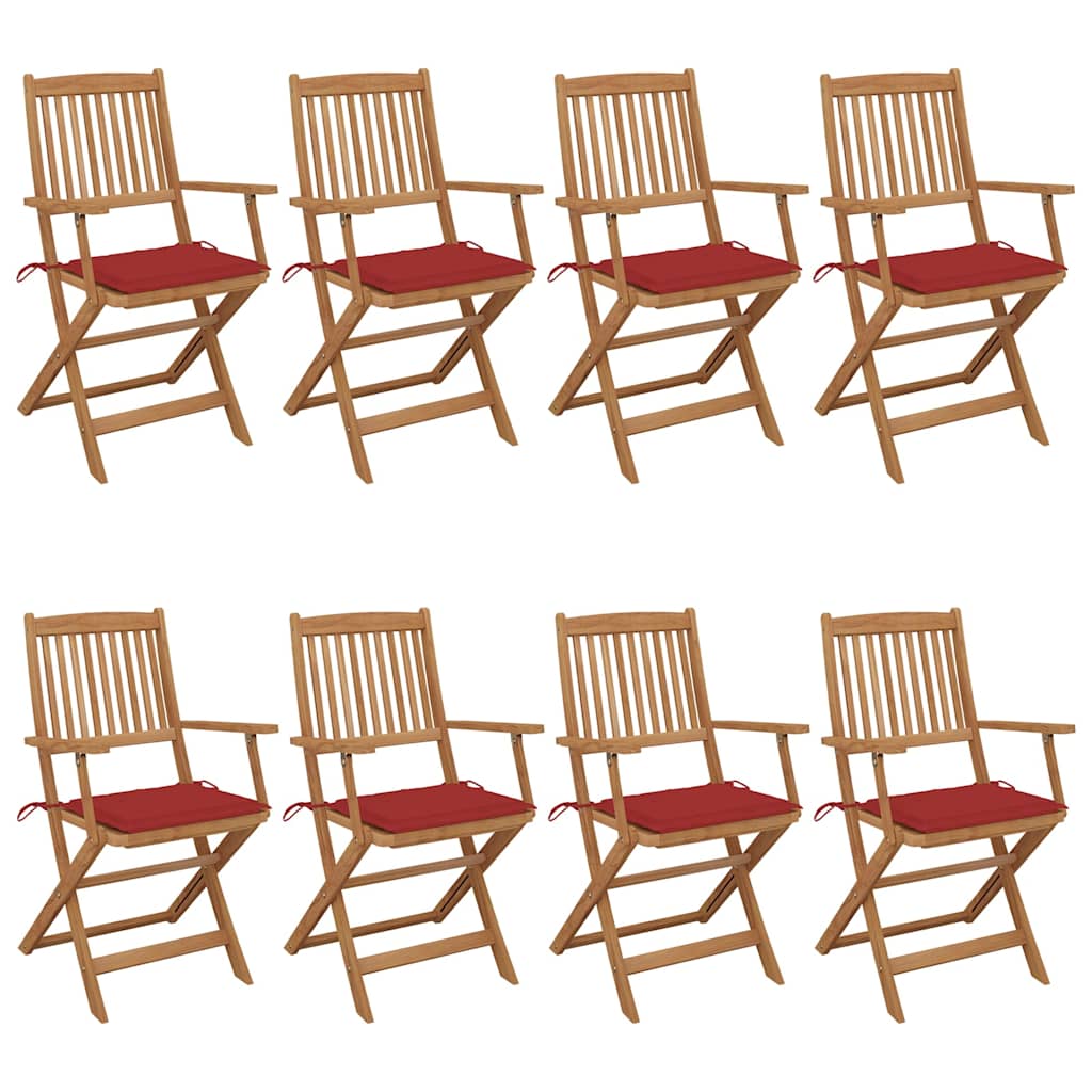 Tuinstoelen 8 st inklapbaar met kussens massief acaciahout – afbeelding 1