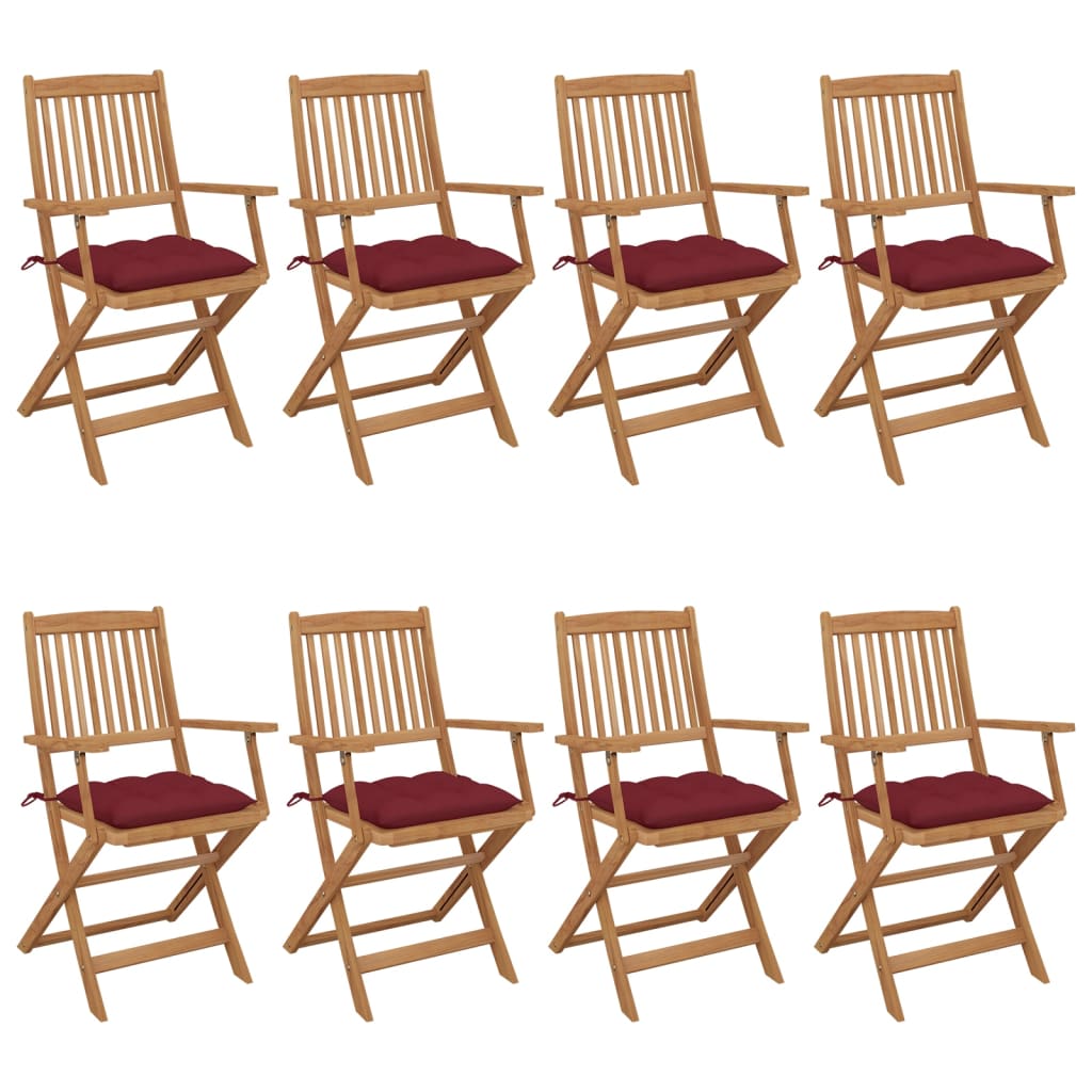 Tuinstoelen 8 st inklapbaar met kussens massief acaciahout – afbeelding 1