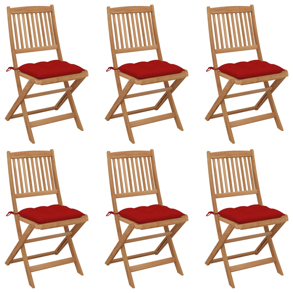 Tuinstoelen 6 st inklapbaar met kussens massief acaciahout – afbeelding 1