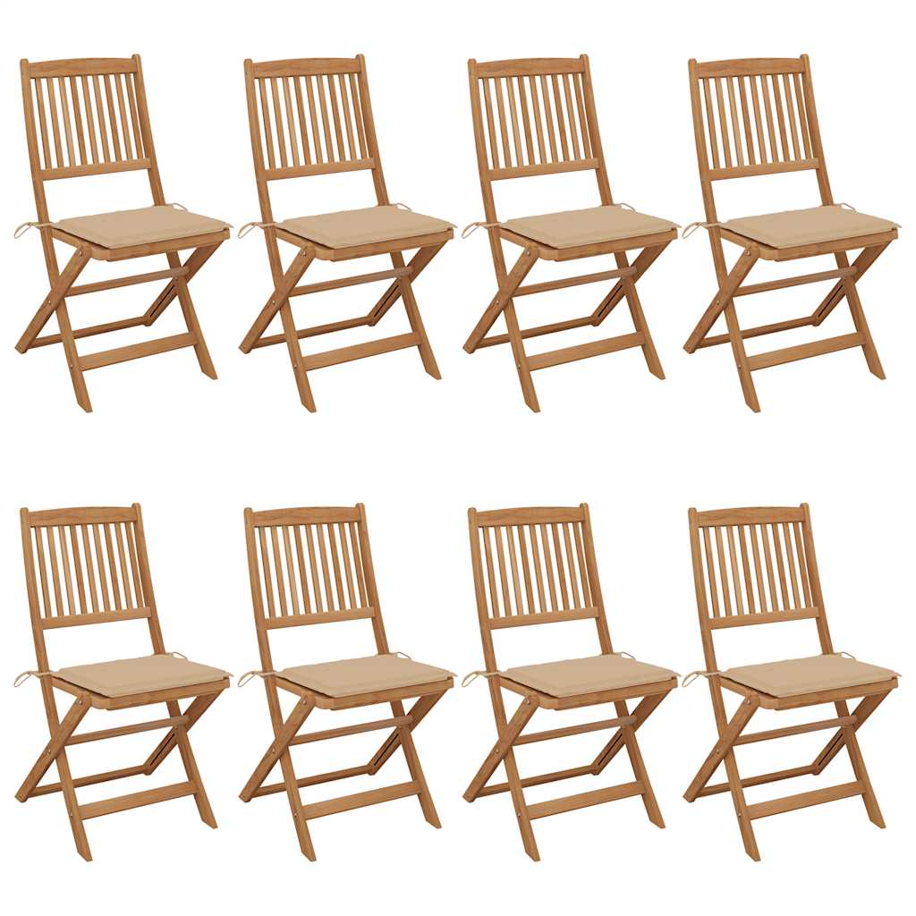 Tuinstoelen 8 st inklapbaar met kussens massief acaciahout – afbeelding 1