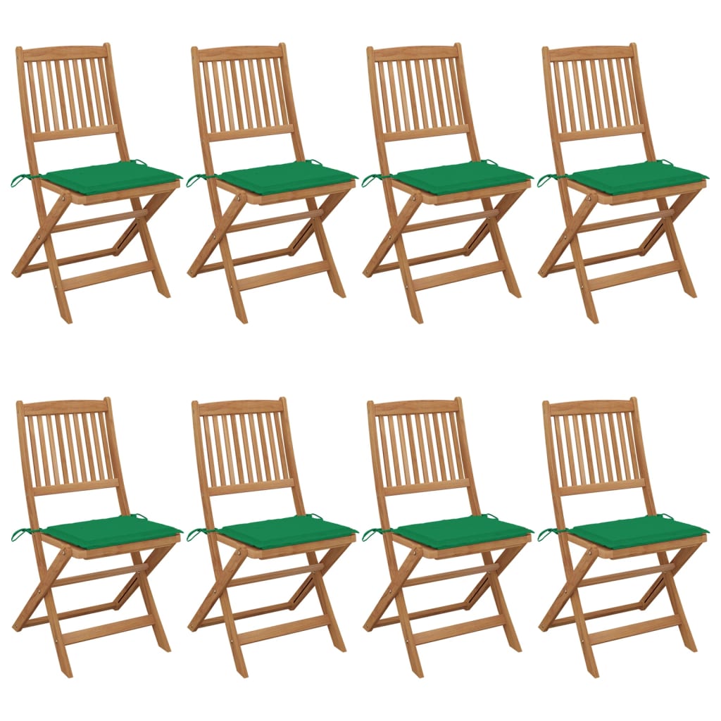 Tuinstoelen 8 st inklapbaar met kussens massief acaciahout – afbeelding 1