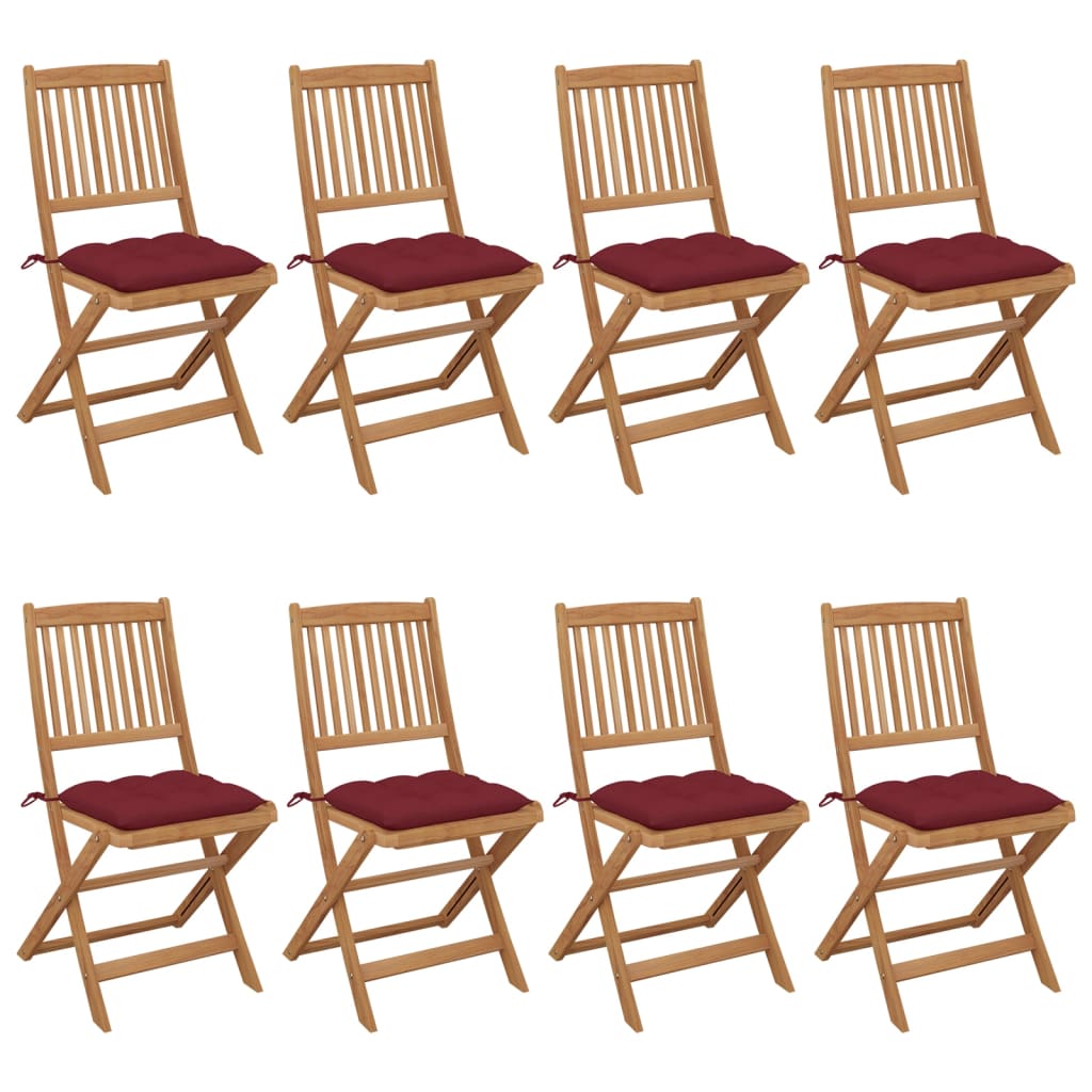 Tuinstoelen 8 st inklapbaar met kussens massief acaciahout – afbeelding 1