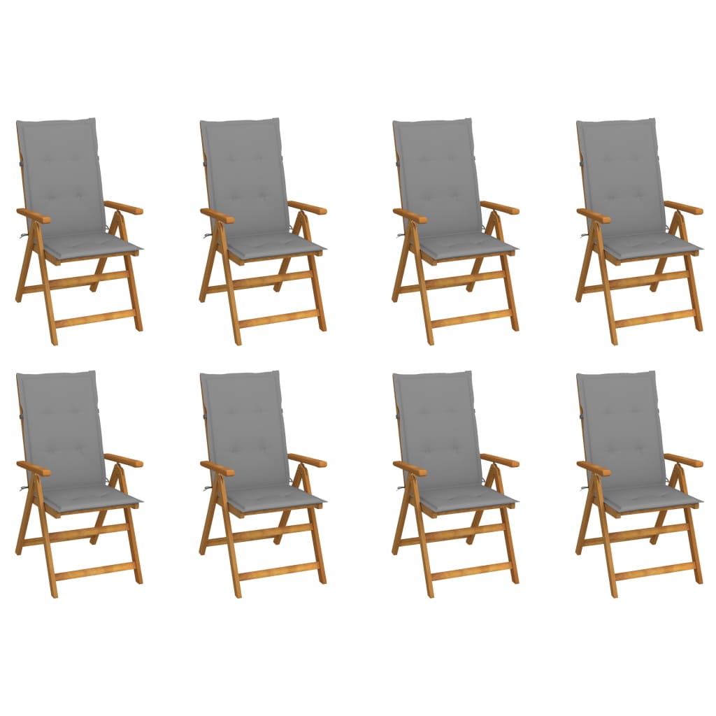 Tuinstoelen 8 st inklapbaar met kussens massief acaciahout – afbeelding 1